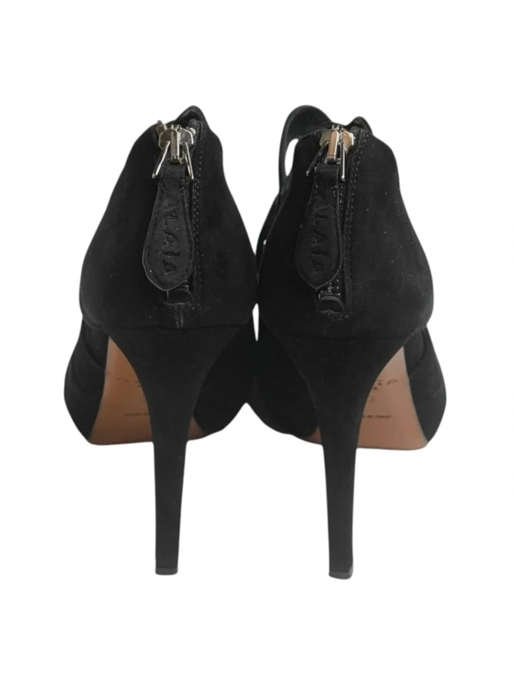 Alaia 𖦹 Cut Out Peep Toe Platform Stiletto Heel Sandals 𖦹 Black Suede 𖦹 37